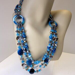 Blue Beaded Necklace MultiStrand Blue and Grey Beaded Necklace